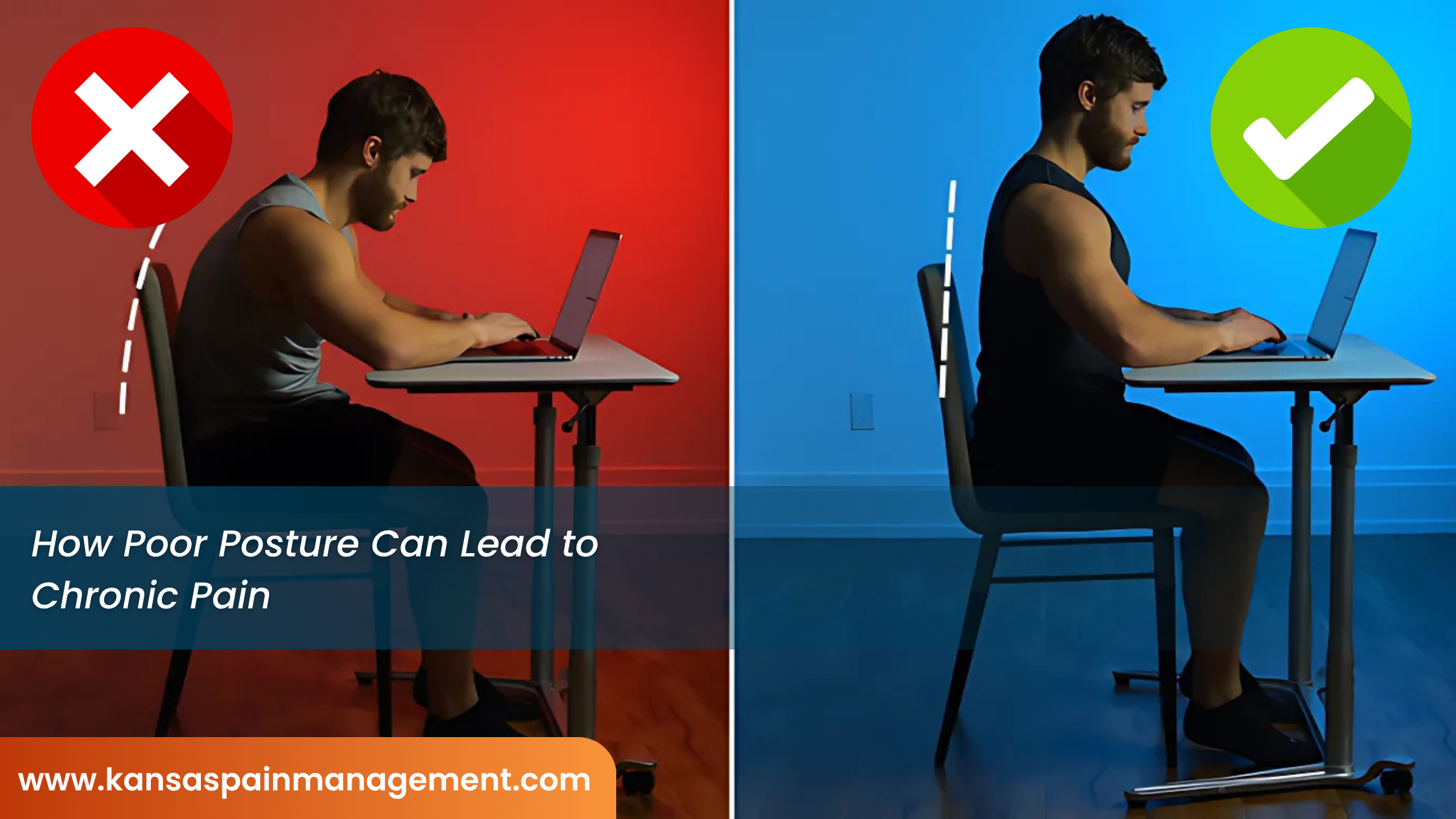 Poor vs. good posture and its effect on spinal health.